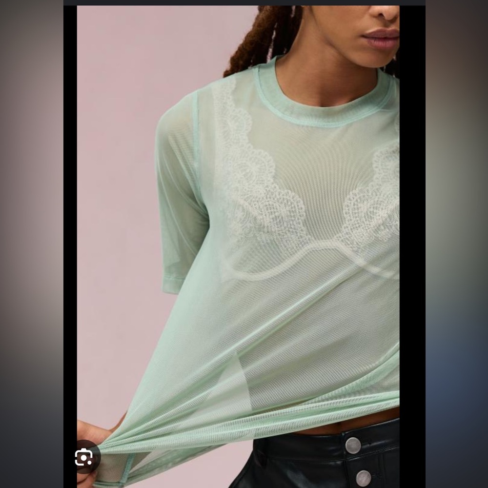 Anthropologie porrige mesh shirt in mint green.